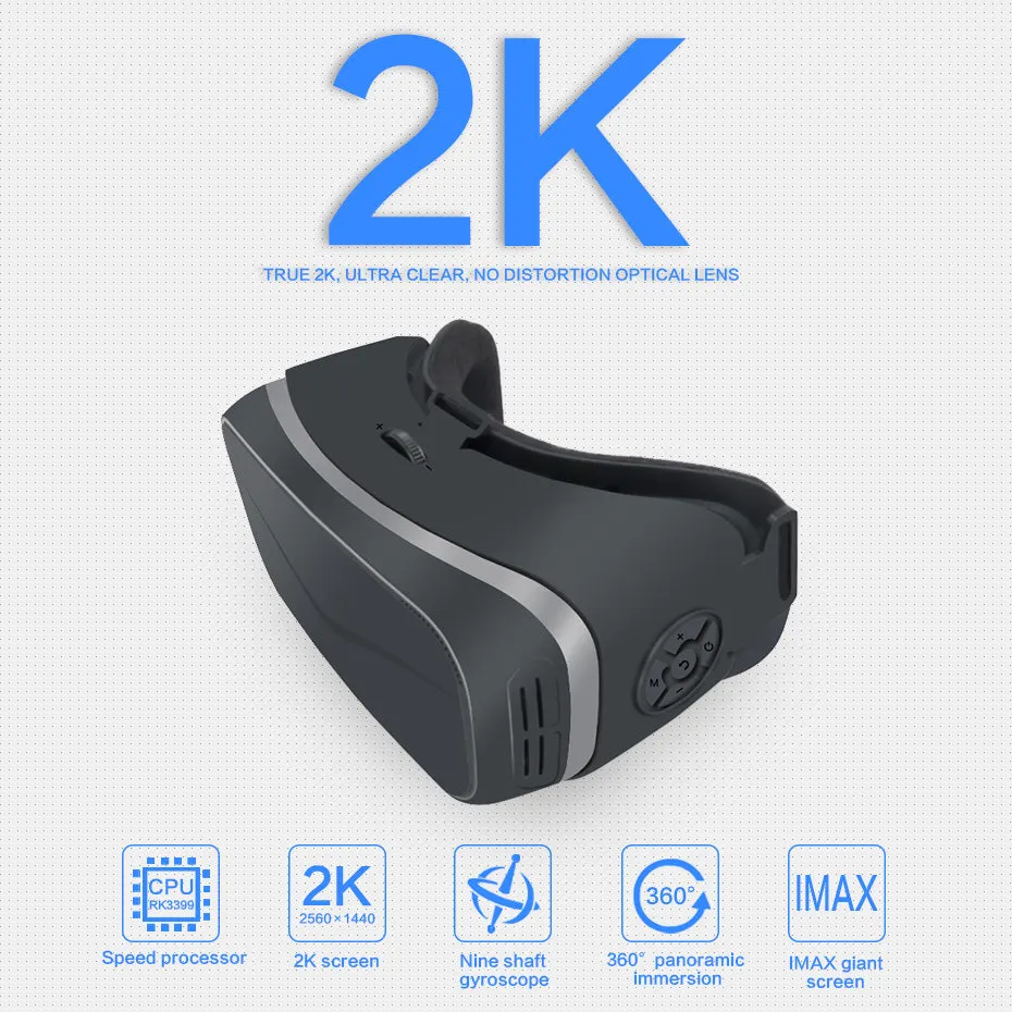 2K VR Virtual PC Glasses Virtual Reality Glasses VR Headset all in one Resolution 2560*1440 Android 6.0 RK3399 2GB/16GB 3D HDMI #refresh