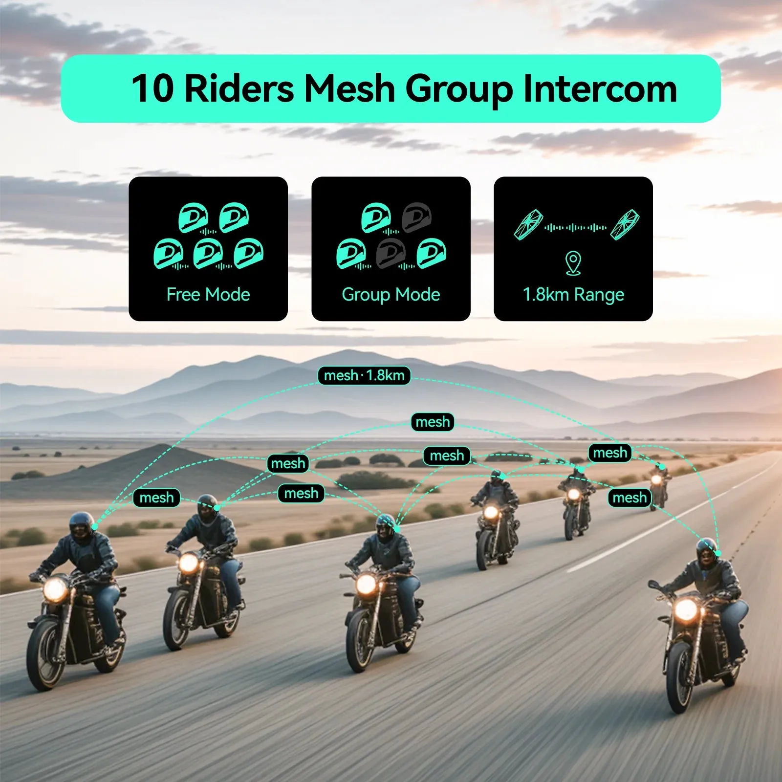 ASMAX F1 Motorcycle Helmet Headphones Mesh Intercom for 10 Riders Speak, Bluetooth 5.3 & AI Voice Control & IP67 Waterproof