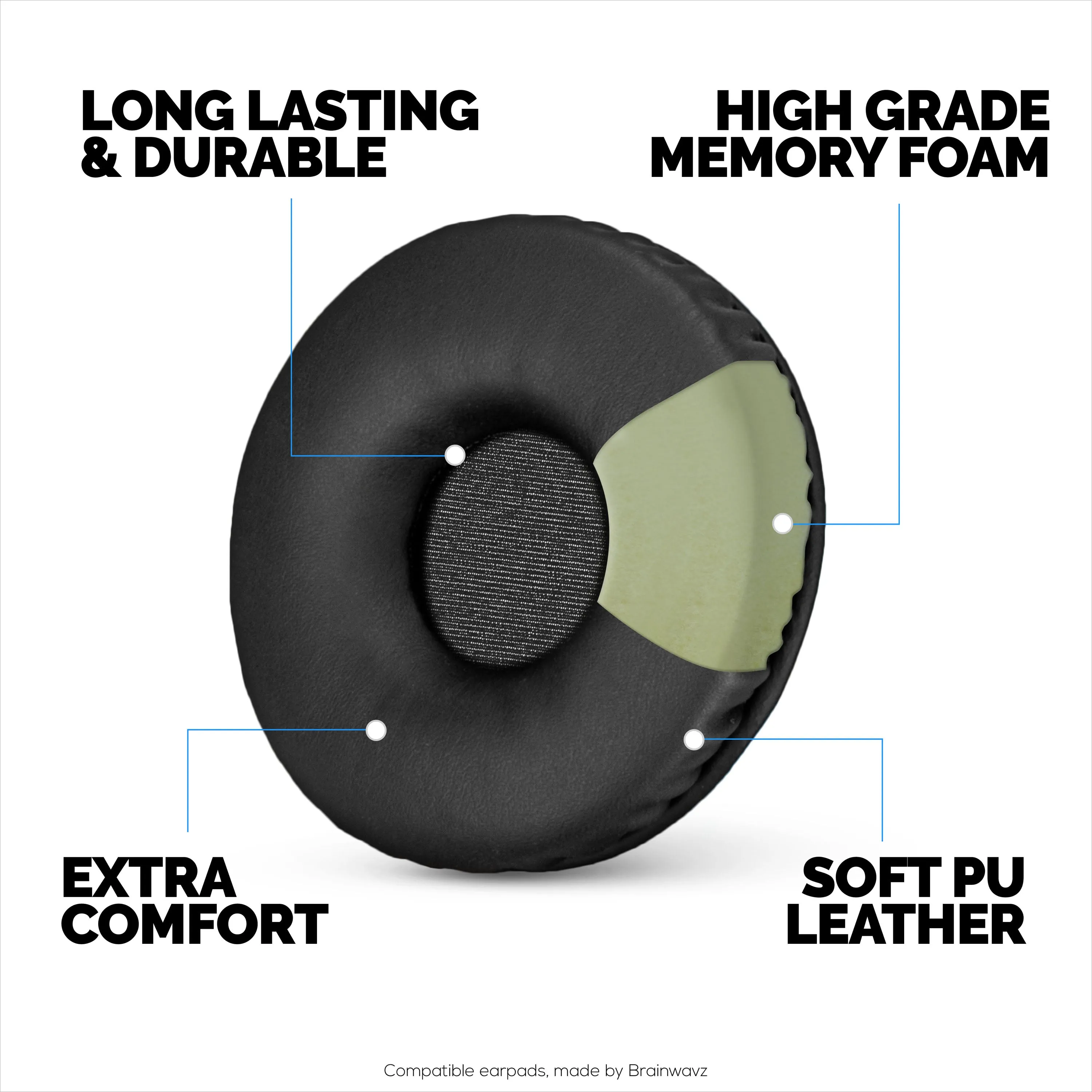 Replacements Earpads for SONY MDR-XB450, XB450AP, XB550AP Headphones - Soft PU Leather & Memory Foam