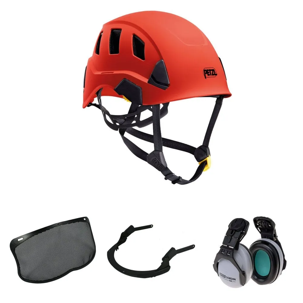 Strato Vent Chainsaw Helmet Mesh Visor & Ear Defenders Red