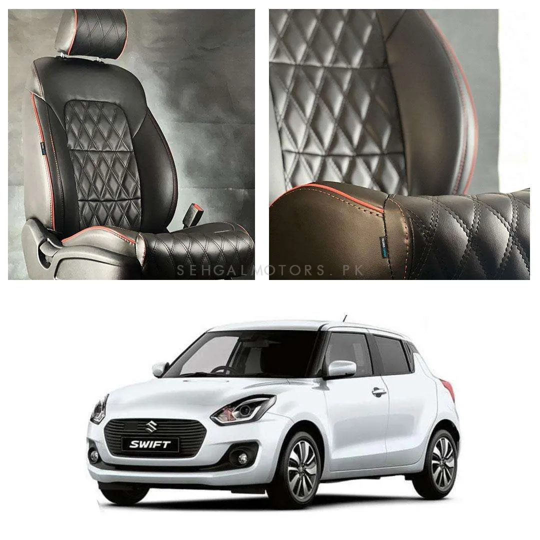 Suzuki Swift Diamond Cut Black Red Seat Covers - Model 2022-2023